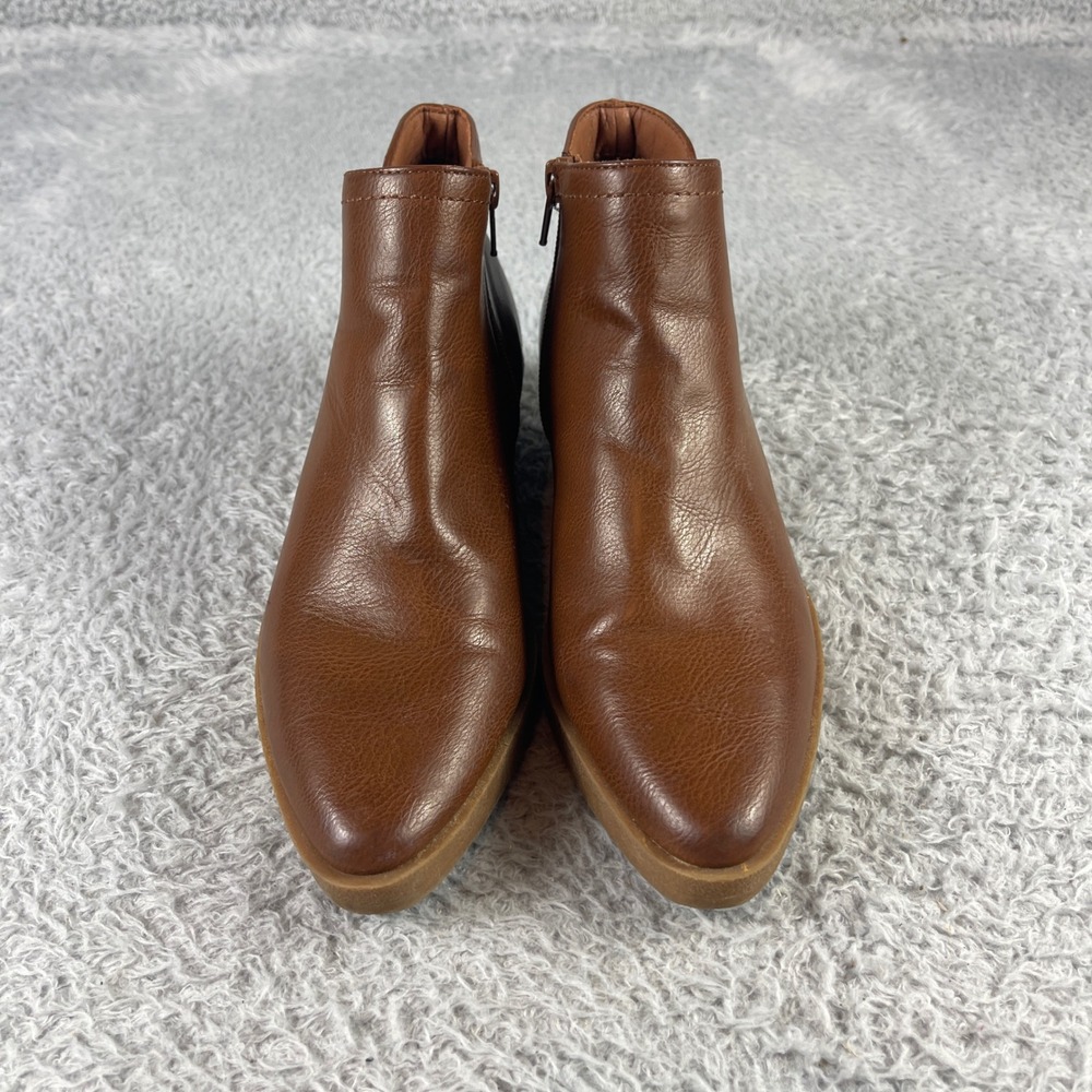 Frye & co ILISHA Women's Brown Faux Leather Ankle Boots Side Zip Size 7Me